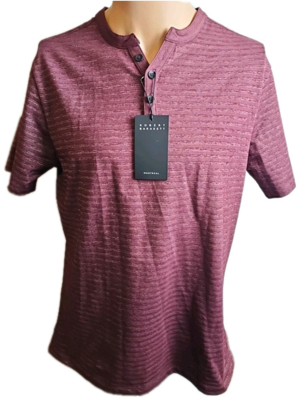 Robert Barakett Ranger SS Y Neck Henley Shirt Men's Size Medium Port New W/ Tags